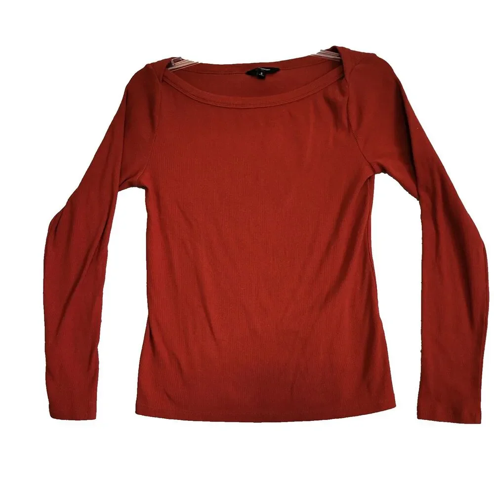 Banana Republic Ribbed Top Womens Small Red Long Sleeve Casual Fitted Travel